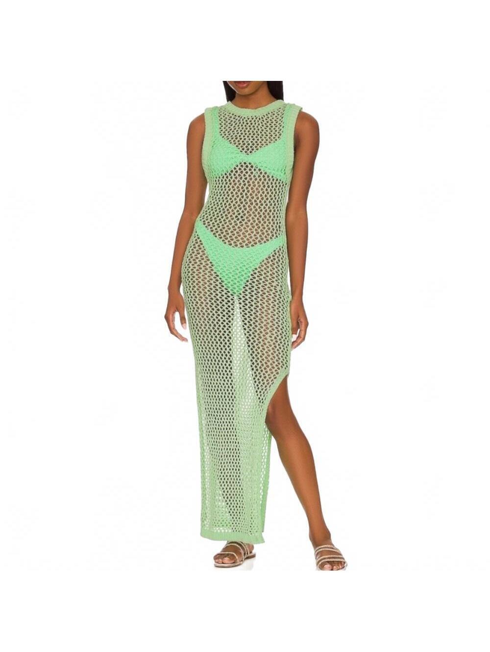 Beach Riot Holly Maxi Dress Cover Up Crochet Open Knit Sleeveless Patina Green M